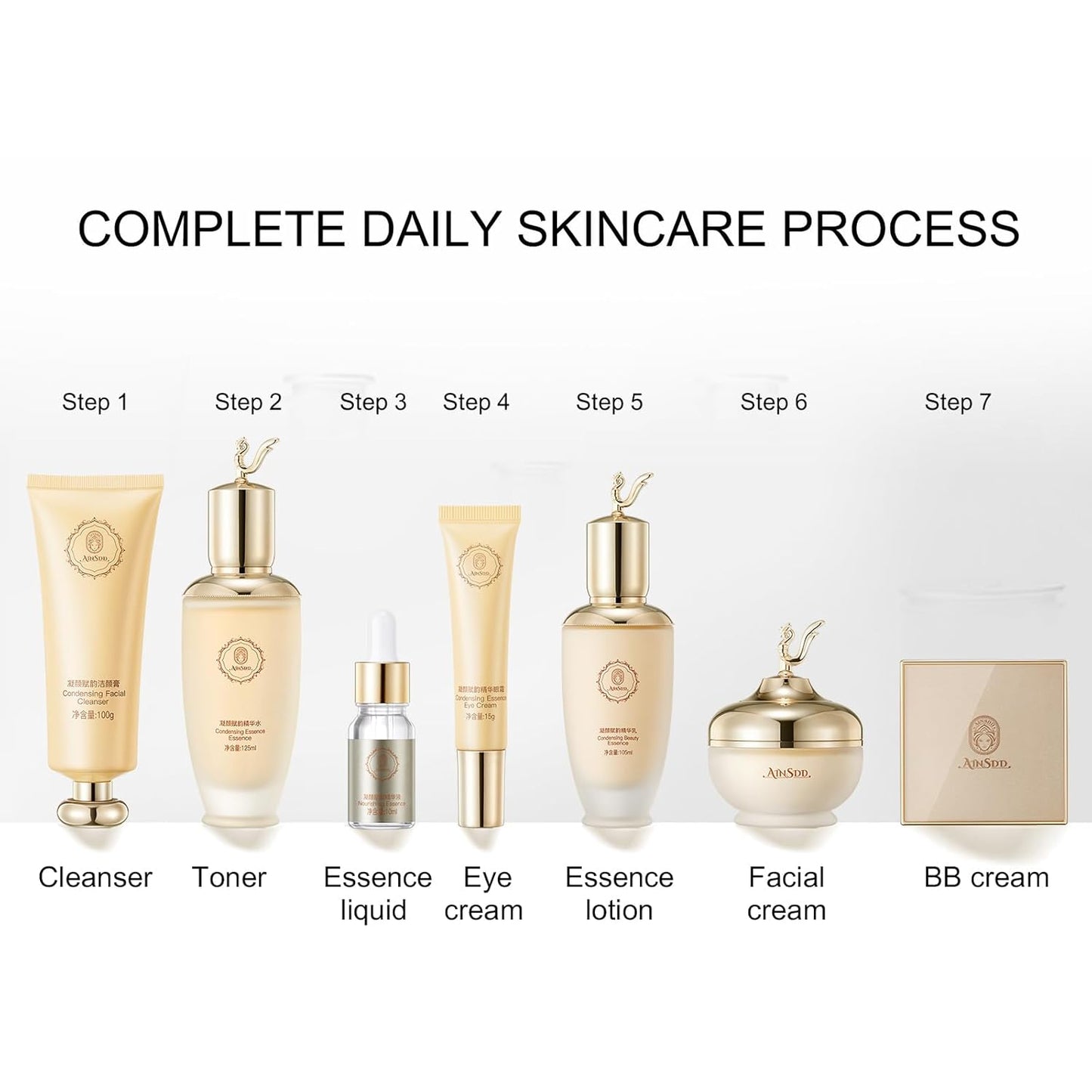 Condensing Beauty Nine-Pieces Skin Care Set kit Women Beauty Gift with Cleanser, Toner, Serum, Lotion, Eye Cream, Face Cream, BB Cream for Birthday, Christmas Day and Valentine's Day