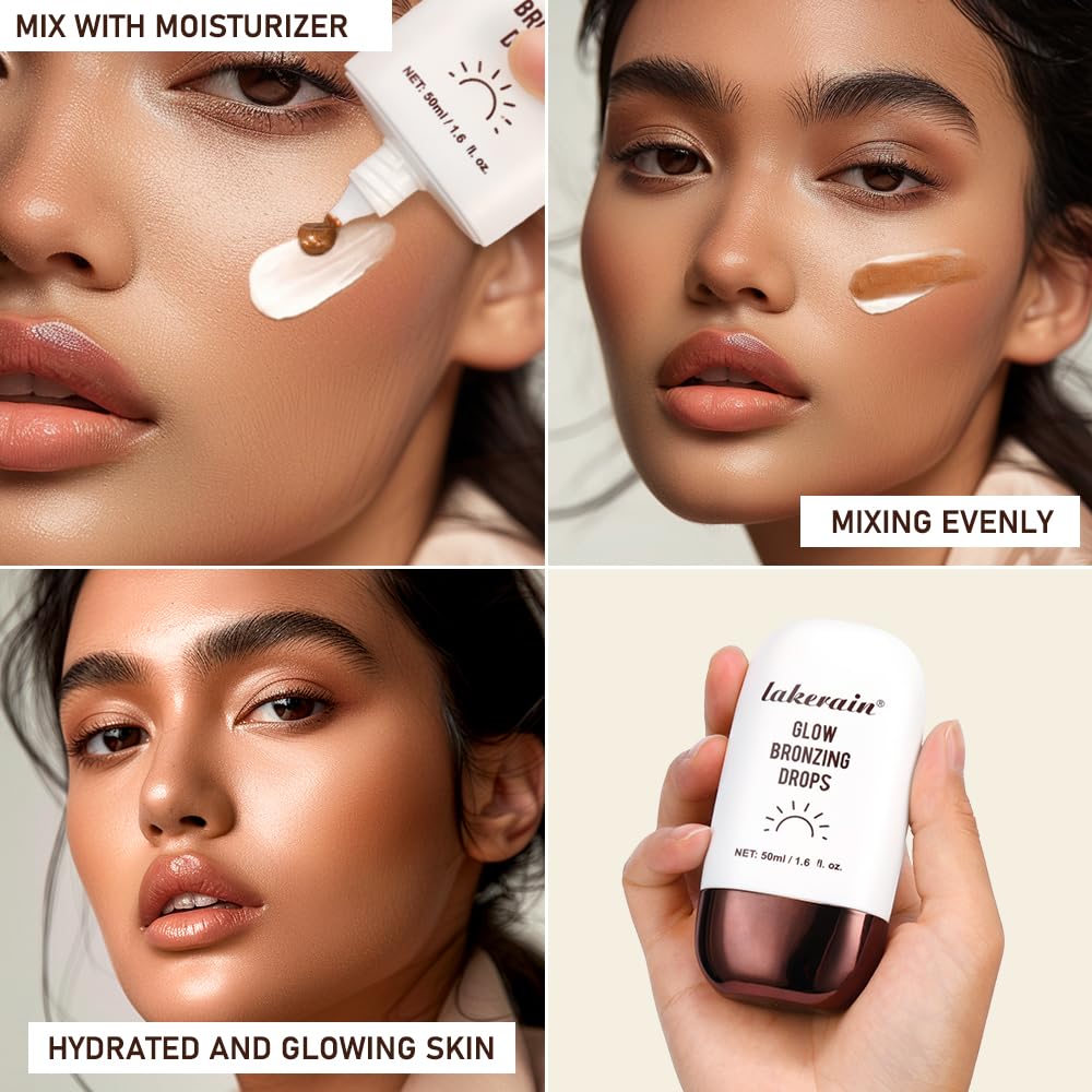 Bronzing Drops For Face, Liquid Bronzer Glow Drops, Face Body Shimmer Glow Illuminator, Nourishing Skincare Bronzer Shimmer Oil, Waterproof Moisturizing Body Highlighter(03 Deep Bronze Glow)