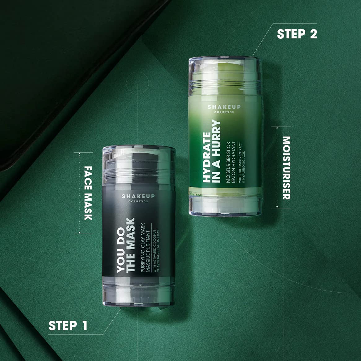 Shakeup - Skin Stix Duo, Mens Skincare Gift Set, Moisturiser Stick + Charcoal Mask Stick, Hydrates and Nourishes Skin, 2 x 35gr