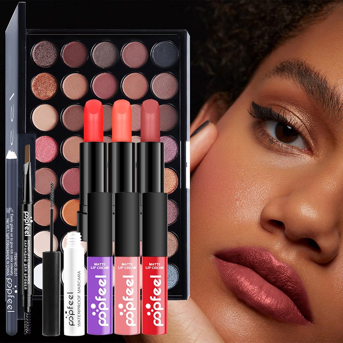 Pure Vie All-in-One Holiday Gift Surprise Makeup Set Essential Starter Bundle Include Eyeshadow Palette Lipstick Concealer Blush Mascara Eyeliner Face Powder Lipgloss Brush - Full Makeup Kit for Women