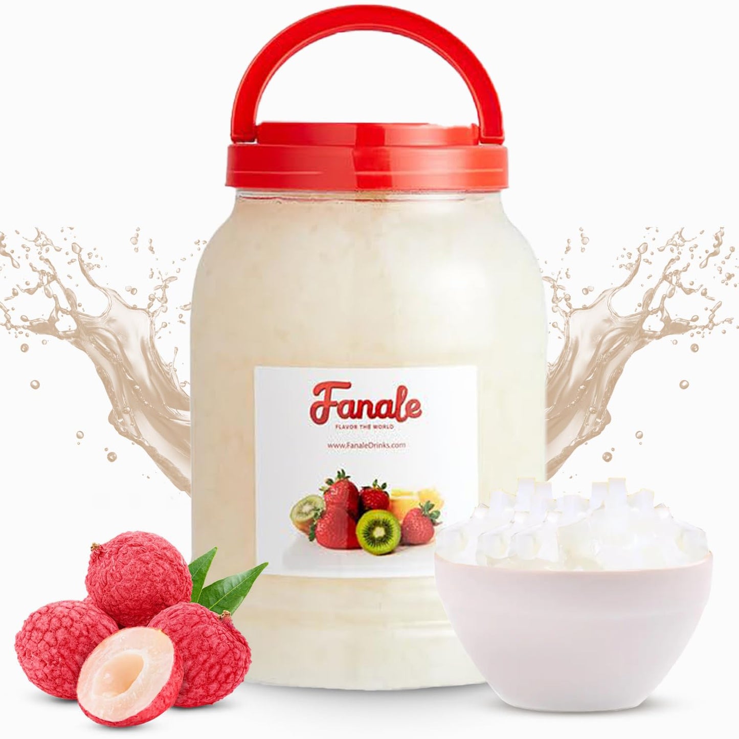 Fanale Coconut Jelly Topping nata de coco for Bubble Tea 8.3 lb | Lychee Jelly | for Boba Tea, Smoothies, Slushes, Desserts | 8.3 pound (Pack of 4) | JEL005-CS