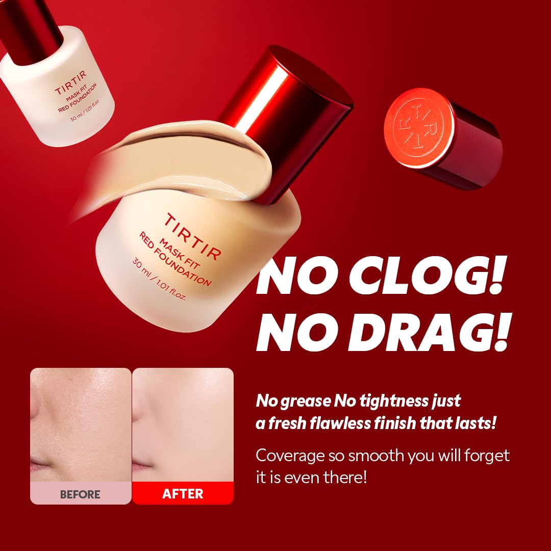 TIRTIR Mask Fit Red FoundationㅣLong Lasting Flawless Coverage, Energy Essence, Lightweight, Hydrating, Pore-Blurring, Breathable Satin Finish, Makeup, Radiant Skin, #29N Natural Beige, 1.01 Fl Oz
