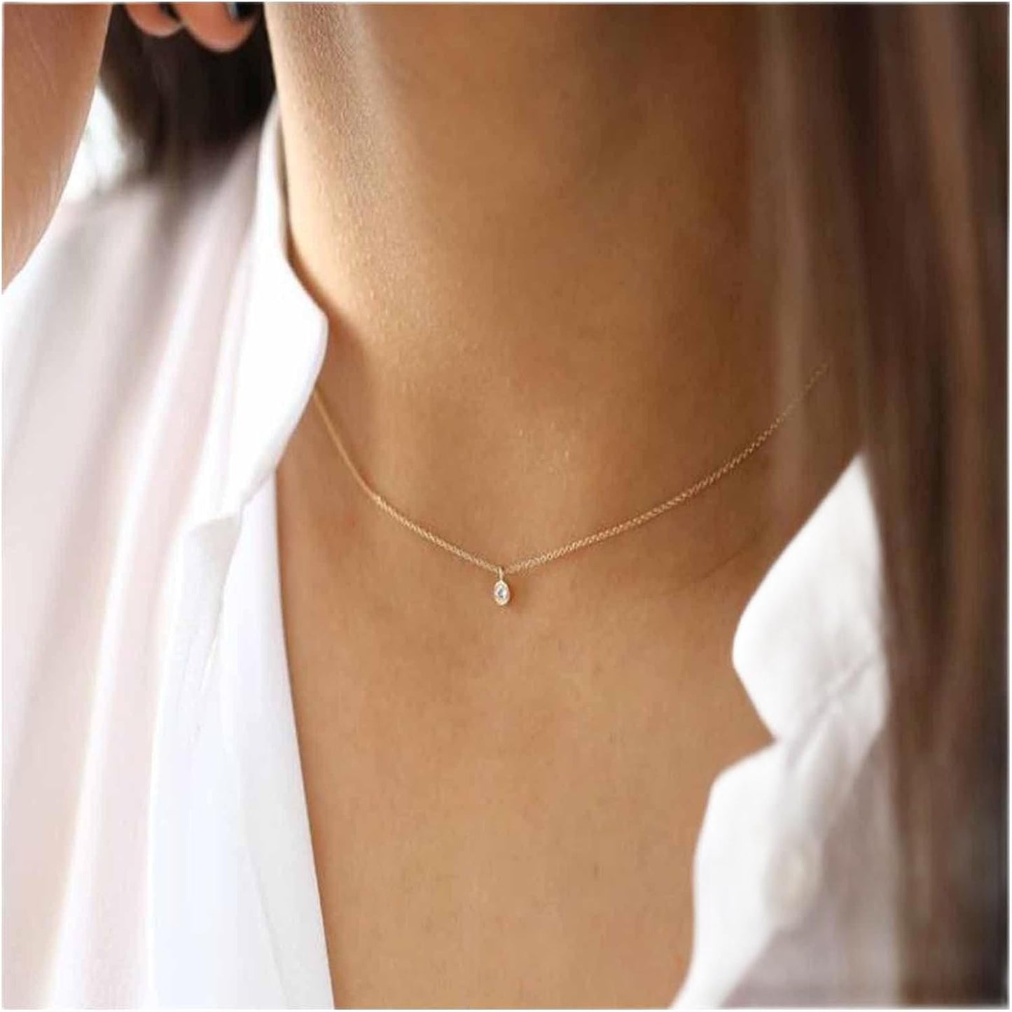 Boho Tiny Crystal Choker Gold Clear Quartz Pendant Necklace Minimal Dot CZ Choker Necklace Simple Everyday Necklace Wedding Necklace Jewelry for Women and Girls Gifts