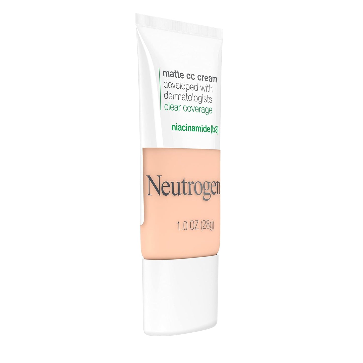 Neutrogena Clear Coverage Flawless Matte CC Cream, Full-Coverage Color Correcting Cream Face Makeup with Niacinamide (b3), Hypoallergenic, Oil Free & Fragrance Free, Shell, 1 oz