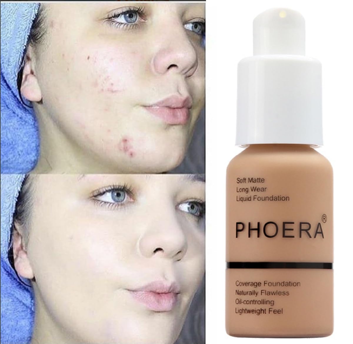 PHOERA Foundation, Long-Lasting Waterproof Oil Full Coverage Flawless Soft Matte Liquid Foundation.(1pcs-112# Toffee)