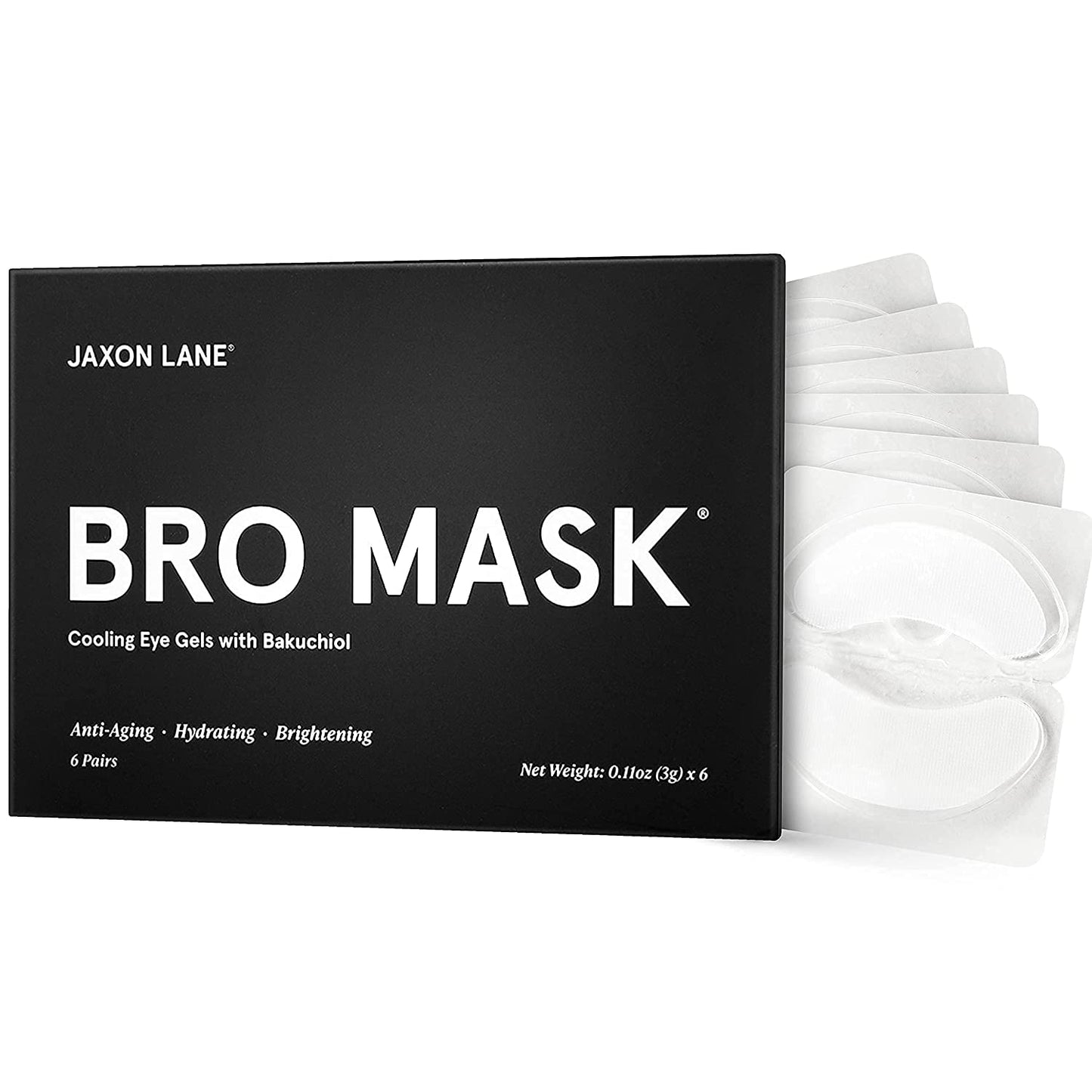 BRO MASK Under Eye Gel Pads: Cooling Eye Patches for Dark Circles and Puffiness | Anti Aging Hydrogel Eye Patch Set + Bakuchiol, Green Tea, Hyaluronic Acid, Caffeine, Niacinamide/Vit B3 (2 X 6 Pairs)