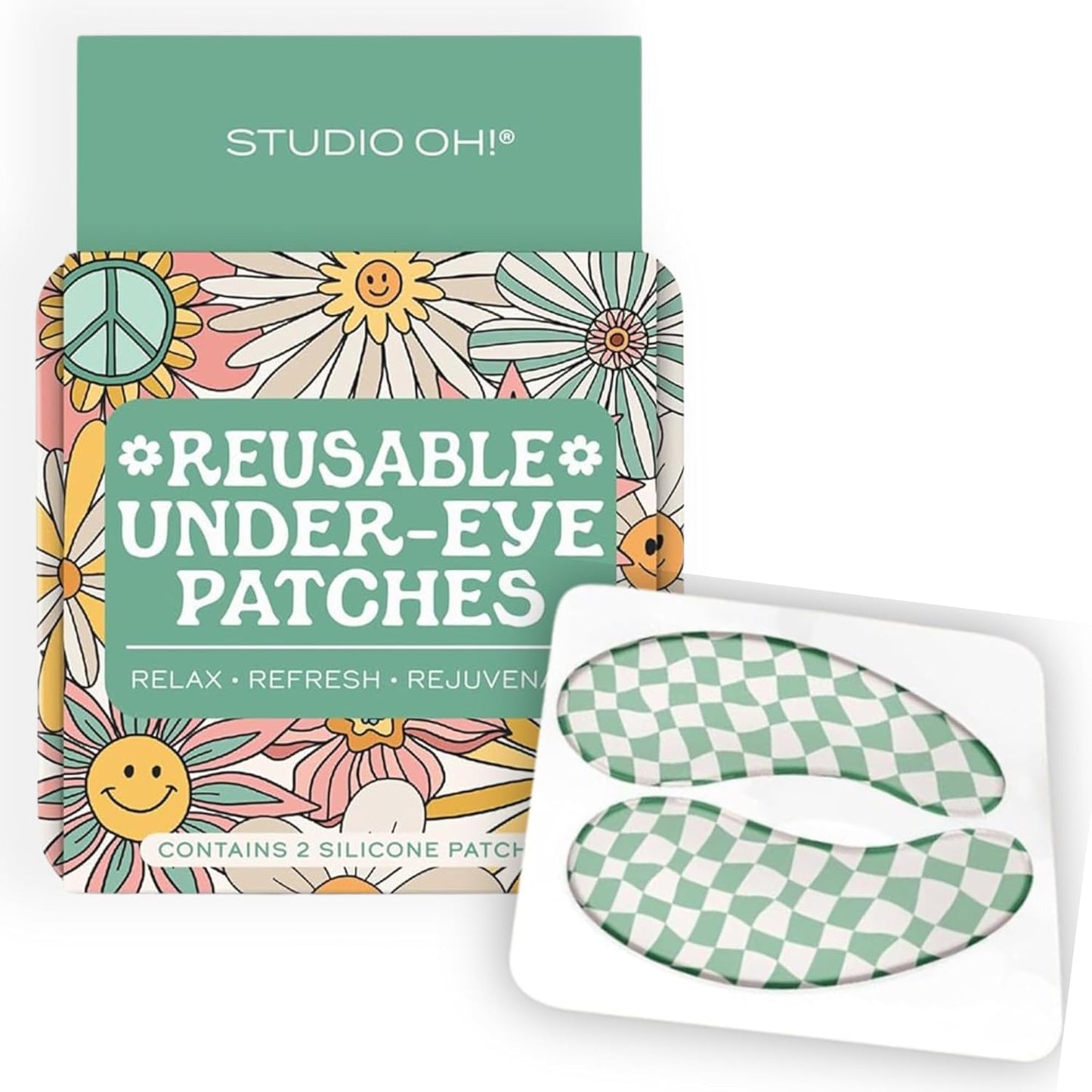Studio Oh! Reusable Under-Eye Patches, Puffy Eyes Treatment and Under Eye Masks Skincare, 100% Silicone Eye Patches, Pairs with Favorite Serums or Creams, Beamin' Blooms