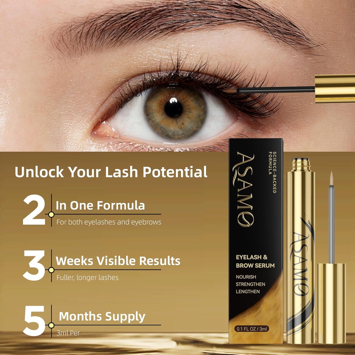 Eyelash & Eyebrow Growth Serum – 15 Plant Extracts for Longer, Denser & Fuller Lashes & Brows, Boosts Natural Hair Development,eyelash serum,Hypoallergenic Oil-Free,lash growth serum (Golden Yellow)