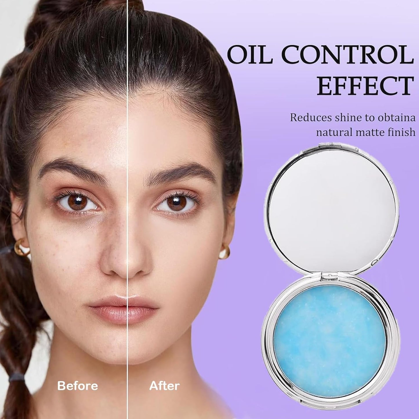 Blue Matte Powder Oil Control Face Pressed Powder Jelly Pressed Powder Face Makeup Setting Powder, Chillab Polvo Compacto with Mini Powder Puff, for Silky Blurring Oil Control Long-Lasting Makeup