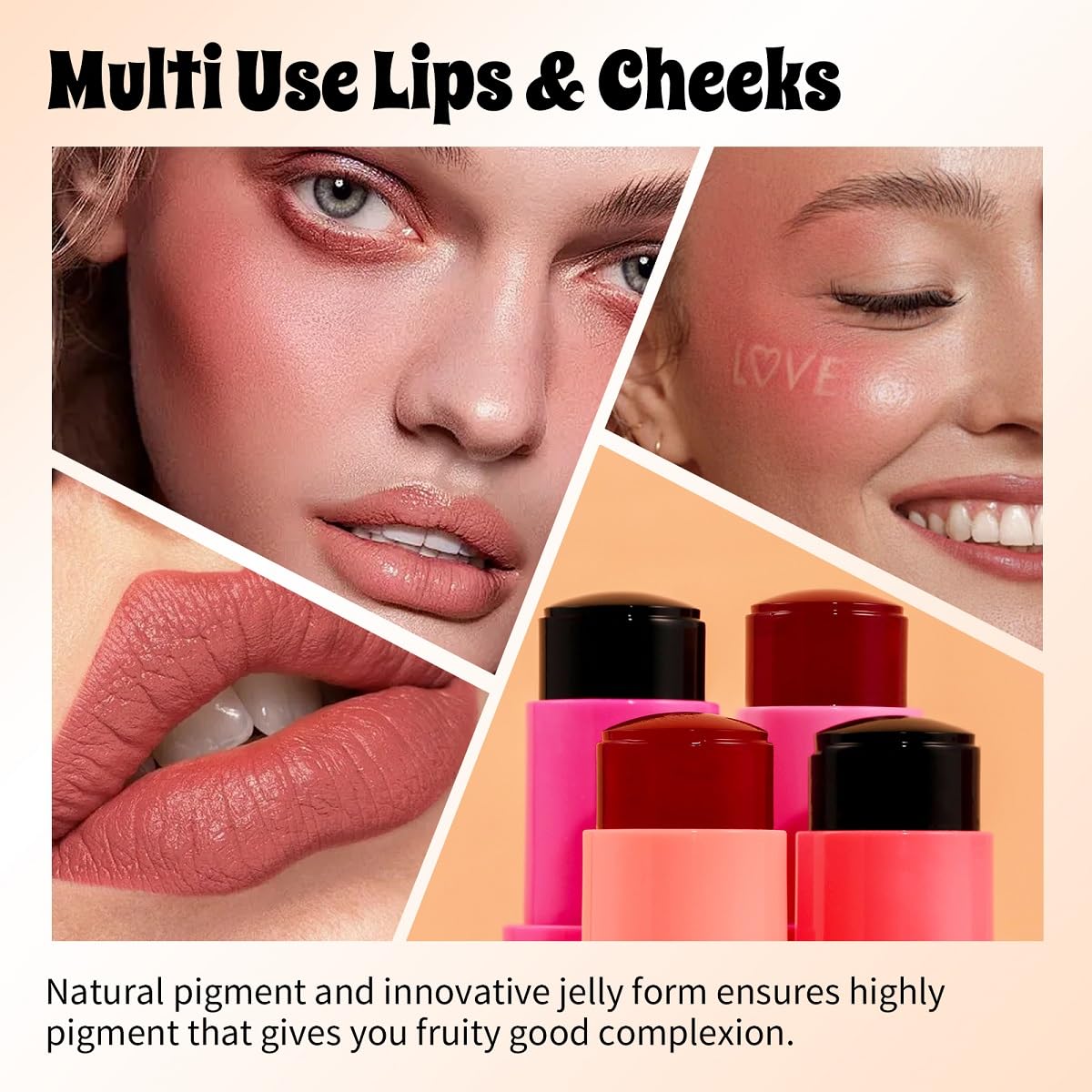 Milk Jelly Blush Stick, Lip and Cheek Makeup Cooling Water Jelly Tint,Vegan & Cruelty Free. (Coral)