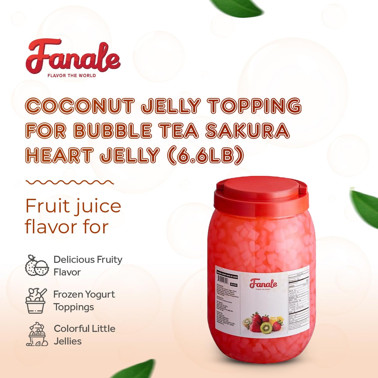 Fanale Coconut Jelly Topping nata de coco for Boba Tea | Ice Cream | Yogurt | Smoothie | Milk Tea | Desserts (Sakura Heart Shaped, 6.6 lb) JEL030