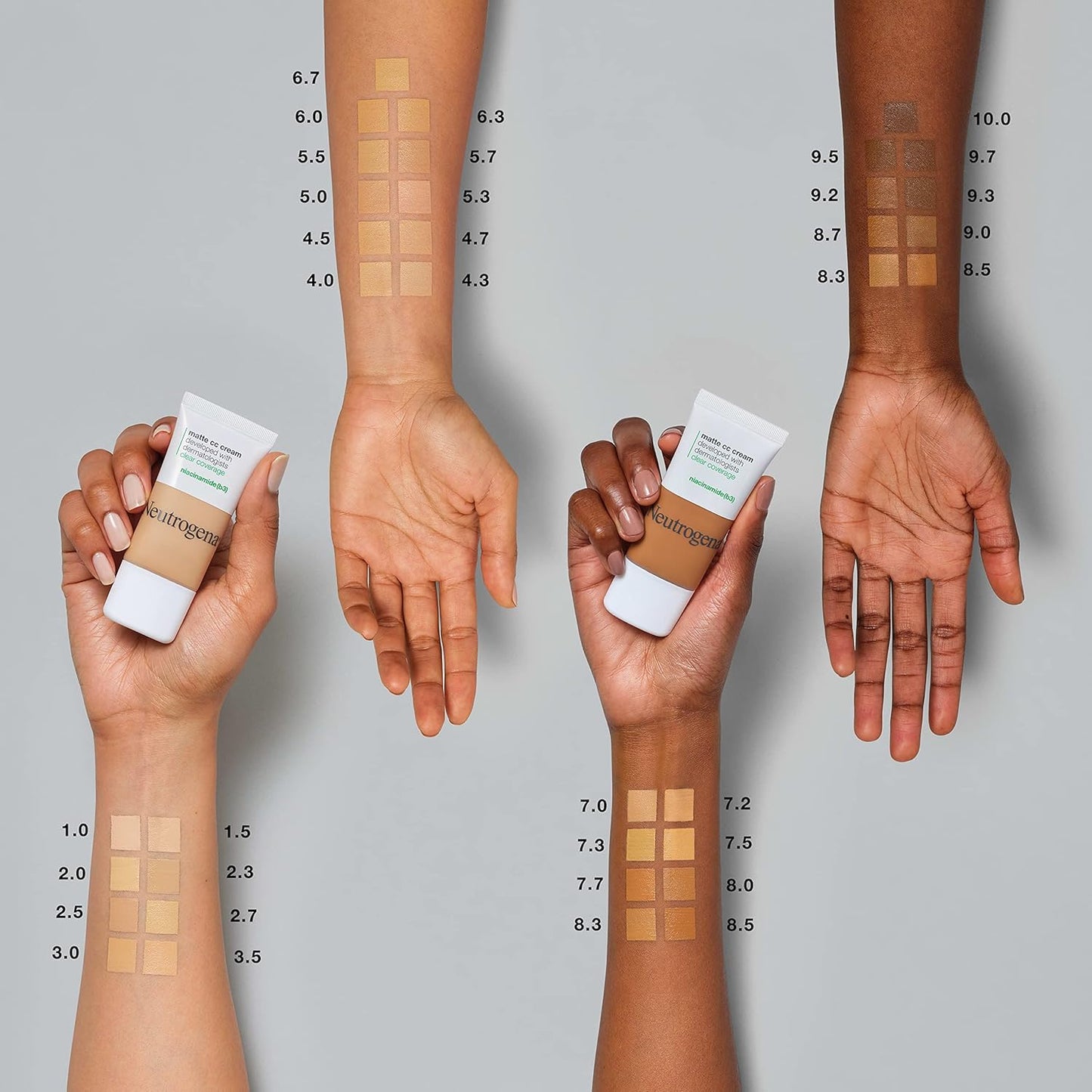 Neutrogena Clear Coverage Flawless Matte CC Cream, Full-Coverage Color Correcting Cream Face Makeup with Niacinamide (b3), Hypoallergenic, Oil Free & Fragrance Free, Cappuccino, 1 oz