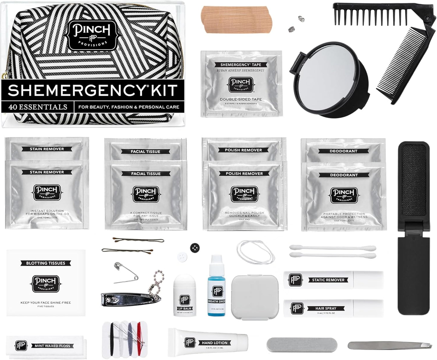 Pinch Provisions Shemergency Kit for Her, 40 Emergency Essential Items, Compact, Multi-Functional Pouch, Gift for Women, Birthday, Bachelorette Parties, and More!