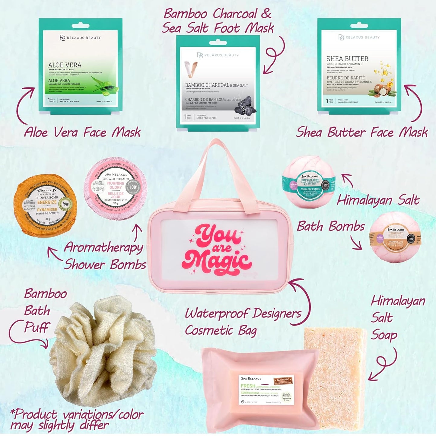 Spa Gift Baskets For Women - Premium Spa Gifts For Women With Cosmetic Bag, Bath Bombs, Handmade Spa Gift Set & Gift Boxes For Women - Mom Gifts, Birthday Gift Basket For Women