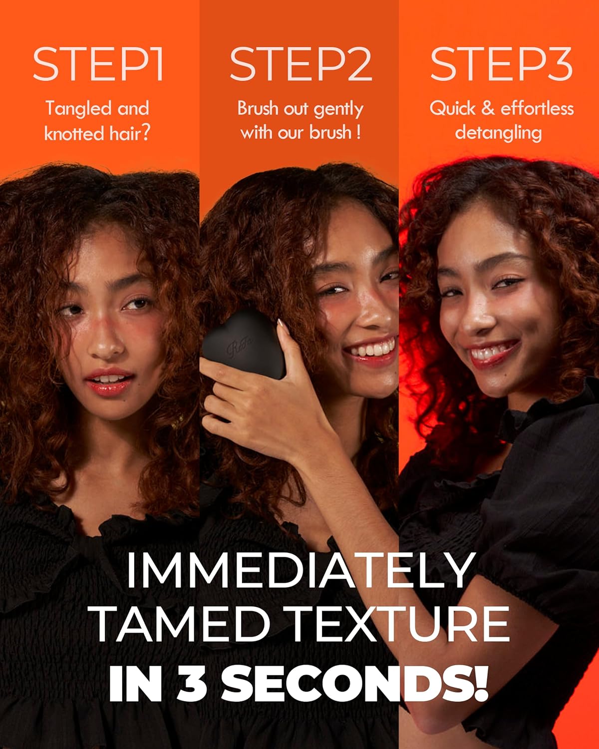 ReFa Heart Brush MATTE BLACK | Heart Shaped Hair Brush for Women | No Tangle Hair Brush | Small Hair Brush for Thick Hair | Hair Detangler Hair Brush Travel Hair Brush