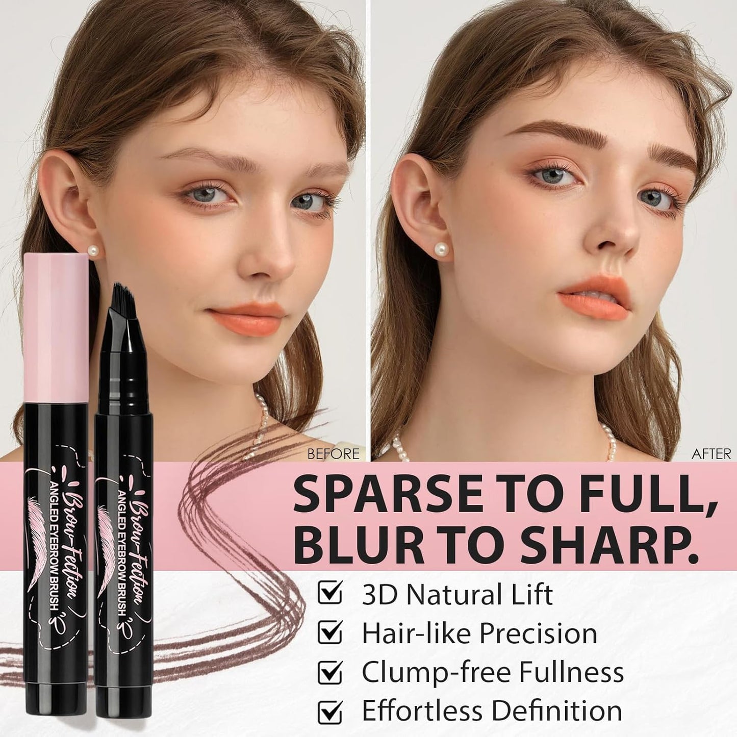 Eyebrow Pencils for Women, Liquid Microblading Eyebrow Pen with Square Angled Brush & Ultra-Fine Precision Tip – Natural Hair-Like Strokes, Waterproof, Smudge-Proof & Long-Lasting, Easy to Use (Brown)