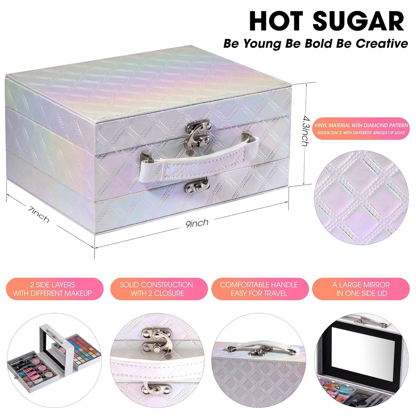 Hot Sugar Makeup Kit for Preteen Girls 10-12, Birthday Christmas Makeup Gift Set for Teens 16-18, All in One Beginner Makeup Kit for Women Full Kit (White Diamond)