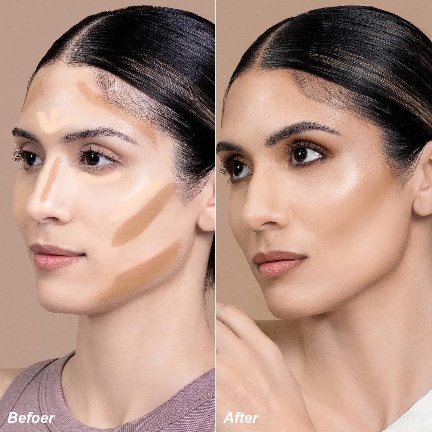 FOCALLURE 2 in 1 Cream Bronzer and Highlighter Stick,Non-greasy & Non-drying Contour Pencil,Easy to Create a Natural Matte Finishing,Long Lasting & Waterproof Face Brighten Make up Pen,MOCHA CHIFFON